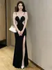 Ropa de Trabajo de Estilo Suave para Mujer, Vestido de Un Hombro sin Tirantes de Alta Gama, Vestido de Noche Sirena Sexy Ajustado con Abertura para Discoteca