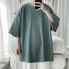 Especial P20 Sin Diferencia de Precio Verano Talla Grande Manga Corta Americana Camiseta Básica para Hombre Cuello Redondo Color Sólido Combinable Top Drapeado T178