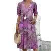 Vestido Largo Casual de Vacaciones Nuevo Transfronterizo de Moda Europea y Americana para Mujer con Bolsillos, Escote en V de Encaje y Manga Corta 2025