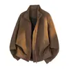 Chaqueta de Cuero Desestructurada Estilo Retro Americano con Cuello Alto para Hombre Otoño Gama Alta Tie-Dye Chaqueta de Moto de Cuero PU Chaqueta Bomber