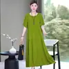 Nuevo Vestido de Algodón y Seda de Alta Gama Verano 2026, Elegante Vestido de Playa Estilo Sanya para Mamás Tallas Grandes, Efecto Adelgazante