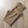 Estación europea otoño e invierno grueso caqui avanzado negocios sarga algodón elástico mediana edad holgado recto casual pantalones para hombre