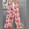 Pantalones de Pijama de Algodón Finos de Verano para Mujer con Estampado de Dibujos Animados, Pantalones de Pierna Ancha para Mujeres Embarazadas, Tallas Grandes, Adecuados para Usar Afuera, Pantalones Largos de Algodón, Exportación