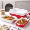 Tigela para Assar Queijo Arroz Assado Assadeira Doméstica Cerâmica Grande Assadeira com Duas Alças Retangular Micro-ondas Forno Grelha Prato para Carne e Peixe