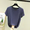 Nueva camiseta de modal de manga corta con cuello redondo para mujer, fina y adecuada para usar como capa exterior, se puede usar como capa base o combinar con tops casuales de talla grande