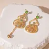 Nuevos Pendientes de Calabaza con Goteo de Aceite Incrustados de Diamantes Estilo Chino, Moda Estilo Nacional, Temperamento Único de Nicho, Pendientes de Gama Alta para Mujer