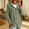 Cardigan suéter de tricô com capuz e botões, estilo europeu e americano, nova coleção outono/inverno, cor sólida, suéter feminino casual e moderno