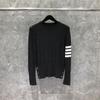 Suéter TIME BREATHE TB Cashmere Feminino Primavera e Outono Quatro Barras Gola Redonda Suéter Slim Fit Coreano de Malha