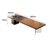 Mesa de chá moderna minimalista em madeira maciça, mesa de chá grande de alta qualidade para o escritório do chefe com bandeja de chá e chaleira integradas