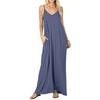 Vestido Colete Sexy Europeu e Americano Transfronteiriço Amazon Cor Sólida Solto Casual Bolso Suspensório Saia Longa
