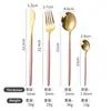 Venta Caliente Transfronteriza Cuchillo Tenedor Cuchara Portuguesa Juego de Cubiertos de Acero Inoxidable Cuchillo Tenedor Cuchara para Bistec Chapado en Oro Titanio Cuchara de Postre Nórdica
