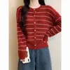 Suéter listrado chique estilo coreano, nova coleção outono/inverno, cardigã de tricô jovem e estiloso para mulheres