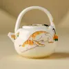 Bule Laranja Gato da Sorte com Esmalte Bege do Fabricante, Bule com Alça de Cerâmica, Bule Único, Modelo Novo, Chaleira Doméstica, Conjunto de Chá para Uma Pessoa
