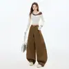 Jeans de Pierna Ancha de Tiro Alto Color Café Oscuro para Mujer, Corte Holgado, Adelgazantes, Pantalones Rectos con Caída, Pantalones de Longitud Completa