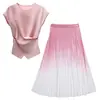Conjunto Suéter Feiyuan com Trança Cruzada + Saia Plissada Colorida em Degradê, Conjunto de Duas Peças com Saia Plissada Colorida em Degradê