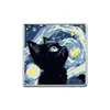 Série Pintura a Óleo Estilo Van Gogh Gato Preto Broche Céu Estrelado Gato Emblema de Metal Festa de Estudante Pin de Personalidade de Nicho Acessórios