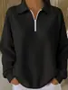 Nuevo Top Polo de Punto Gofrado de Manga Larga para Mujer, Color Puro, Cuello Solapa, Hombros Descubiertos, Media Cremallera, Otoño e Invierno 2025