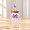 Taza creativa con forma de lazo, regordeta, para bebidas frías, taza de té de leche, taza con forma de nube, vaso de vidrio para café con pajita, vidrio de borosilicato alto