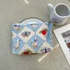 Bolsa Cosmética Linda Azul Caricatura Mini Billetera Algodón Puro Bolsa Pequeña de Tela Auriculares Lápiz Labial Bolsa de Almacenamiento Portátil