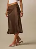 Falda midi de satén con cintura de encaje, superventas transfronteriza europea y americana, elegante falda de sirena de cintura alta con una silueta fluida