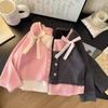 Blusa Infantil Doce Falsa Duas Peças 2025 Primavera Nova Moda Infantil Elegante Manga Longa Camisa Base Roupa Infantil