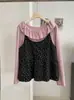 KEKEZOON Blusa Base Manga Longa com Gola Babado Camiseta para Camada Camisola Floral Colete Conjunto de Duas Peças Top 9271