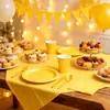 En Stock Color Sólido Tema Amarillo Decoraciones para Fiesta de Cumpleaños Vajilla Desechable Platos de Papel, Cuchillos, Tenedores, Cucharas, Manteles y Suministros