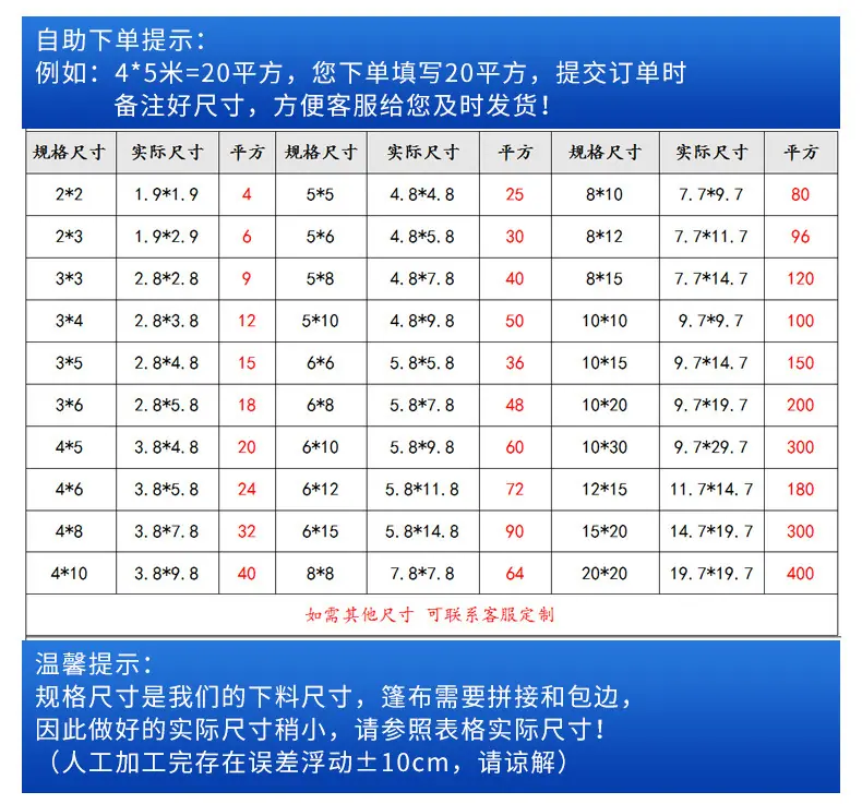 定制规格