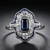 Anillo Azul Pavo Real con Colgante Hui Tan Diseño de Gota de Aceite Anillo para Dedo de Mujer Encaje Hueco Círculo Delgado Venta al por Mayor