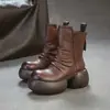 Jiezhou 2026 Nova Coleção de Outono: Botas Curtas Estilo Britânico Retrô em Couro de Flor Integral, Bico Redondo, Solado Grosso, Zíper Traseiro, Sapatos Femininos Versáteis