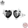 Aifule simples preto retro lindo brincos de pino s925 prata esterlina banhado a platina brincos em forma de coração joias brincos femininos