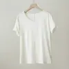 Blusa Feminina Lyocell Lã Bainha Estreita Gola Redonda Manga Curta Cor Lisa Fina Elástica Slim Fit Camiseta Roupa Feminina de Verão