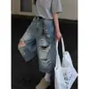 Calça jeans cropped reta rasgada estilo retrô americano para mulheres, novo estilo outono, caimento solto, plus size, jeans de perna larga sete-oitavos que afina