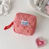 Hisocute Bolsa de Almacenamiento a Cuadros de Cereza Bolsa Portátil para Toallas Sanitarias Menstruales Monedero Bolsita para Guardar Lápiz Labial Cable de Datos