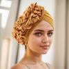 Aliexpress Wish Nuevo Estilo Transfronterizo Sombrero Africano con Gran Diseño Floral en el Lateral, Sombrero Indio, Sombrero Turbante, Venta Directa del Fabricante