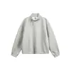 Sudadera con capucha corta minimalista gris, cuello semi-alto, cremallera asimétrica, bloques de color, cremallera naranja, costura curva, holgada, adelgazante, para hombre