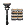 Navaja de afeitar manual para hombre de cinco hojas con mango de metal negro puro y cuchillas de acero inoxidable multicapa