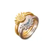 Comercio Exterior Transfronterizo Anillo Abierto Brillante Sol y Luna Colgante Circonita Micro-pavimentada Acero de Titanio Collar Pulsera Diseño Pareja Par