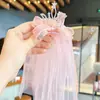 Estilo Aniversário Acessórios de Cabelo com Véu de Coroa para Crianças Grampo de Cabelo de Princesa Vestido de Casamento Doce Acessórios para Fotos de Daminha Fita de Rede