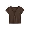 25 Nuevas Camisetas de Verano de Cuello en V con Botones y Manga Corta para Mujer Retro Europeo y Americano Elásticas Slim de Cintura Alta Cortas que Dejan el Ombligo al Descubierto Tops Nicho