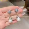 Pendientes de estilo socialité de nicho con incrustaciones de diamantes y perlas en forma de gota de agua coreanas Pendientes elegantes retro franceses Pendientes Pendientes