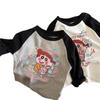 Camisa básica de manga larga con dibujos animados de algodón puro para niños y niñas, camiseta de costura de primavera para niños, top estampado para bebés, ropa infantil de primavera y otoño