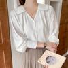 Camisa de mujer de manga larga con cuello en V y mangas abullonadas francesas, ideal para ir al trabajo, primavera 2023
