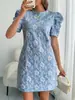 2025 Venda Quente Transfronteiriça Amazon Temu Vestido Casual Feminino com Manga Bufante Jacquard Texturizado