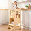 Mesa y Silla de Madera Maciza Transfronteriza Montessori para Destete Muebles Infantiles Taburete Escalón para Niños Pequeños Taburete Infantil Torre de Aprendizaje