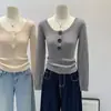 Suéter de cuello en U absolutamente impresionante y hermoso, camiseta base tejida para mujer, nueva prenda interior ajustada de otoño e invierno
