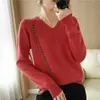 Top Sencillo Pequeño para Mujer Cuello en V Camiseta al por Mayor Versátil Adelgazante Temperamento Capa Base Primavera Otoño Manga Larga Negro Femenino Algodón