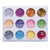 Pó de glitter para unhas, lantejoulas, pó de cristal esculpido de 12 cores, pó de pérola de papel de concha, cinco estrelas, pêssego, coração, flor seca, pó de laser