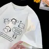 Camiseta Casual Masculina de Verão Algodão Puro Fina Estampa de Desenho Estilo Americano Infantil Descontraída Cool Manga Curta Versátil