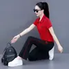 Nuevo Traje Deportivo de Moda para Mujer Verano 2025 Estilo Occidental Manga Corta Talla Grande Ropa Casual Pantalón Recto Conjunto de Dos Piezas